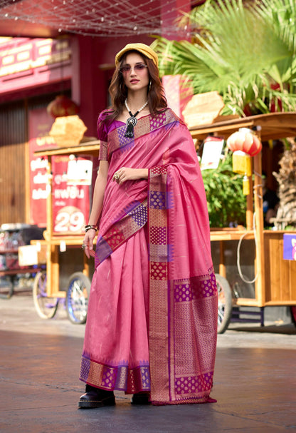 Anaita Pink Designer Weaving Pure Silk Saree With Blouse