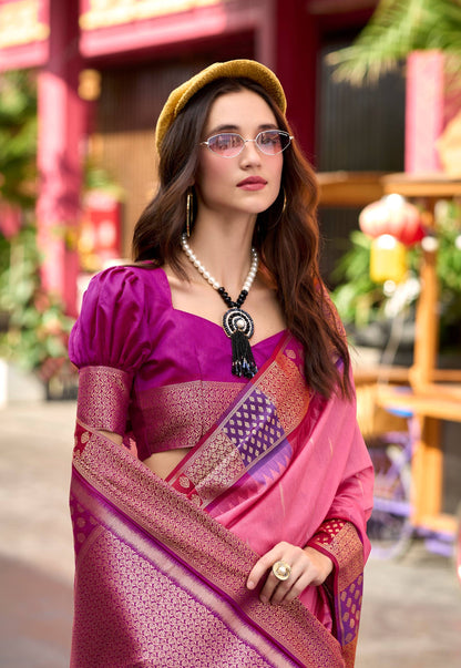 Anaita Pink Designer Weaving Pure Silk Saree With Blouse