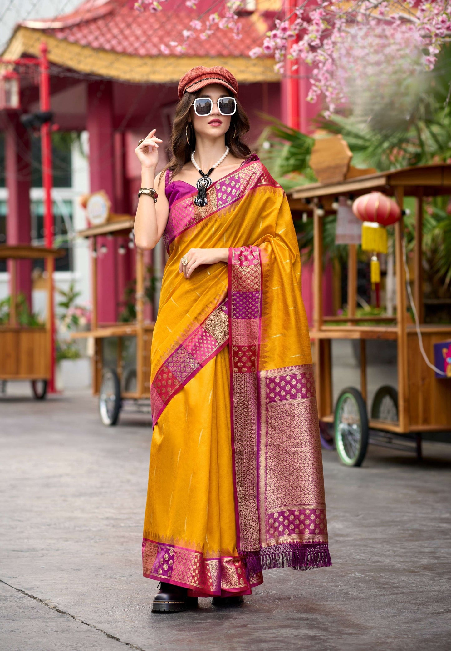 Anaita Mustard Designer Weaving Pure Silk Saree With Blouse