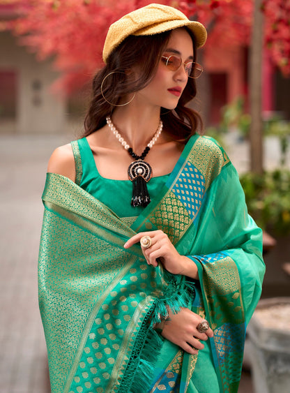 Anaita Light Green Designer Weaving Pure Silk Saree With Blouse
