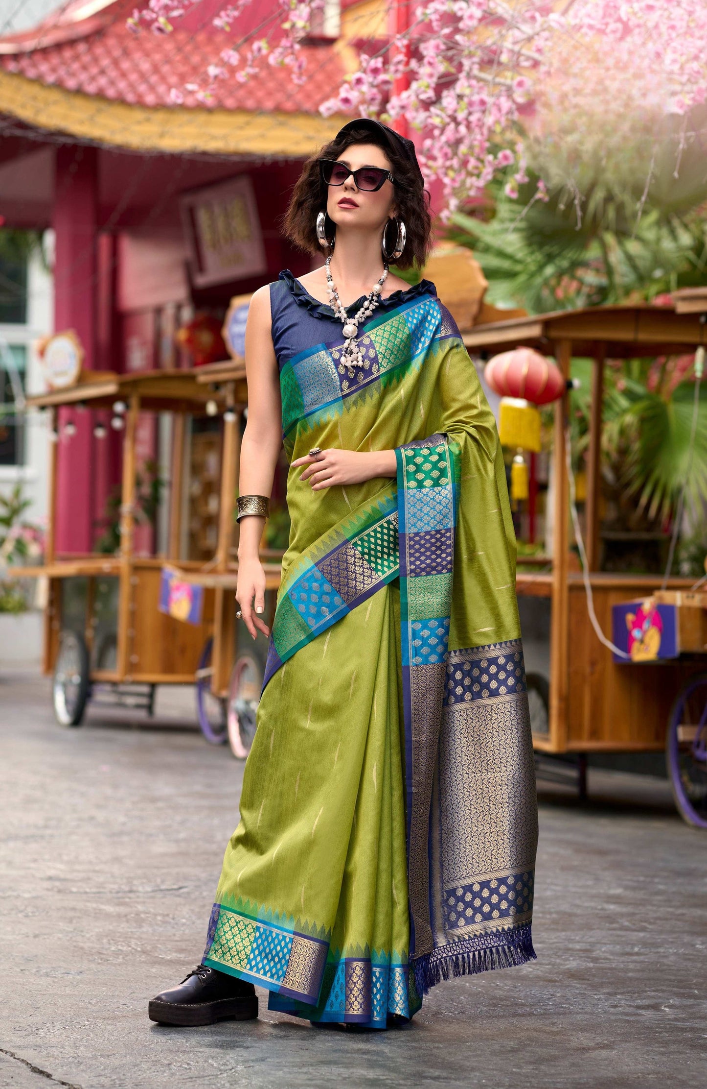 Anaita Green Designer Weaving Pure Silk Saree With Blouse