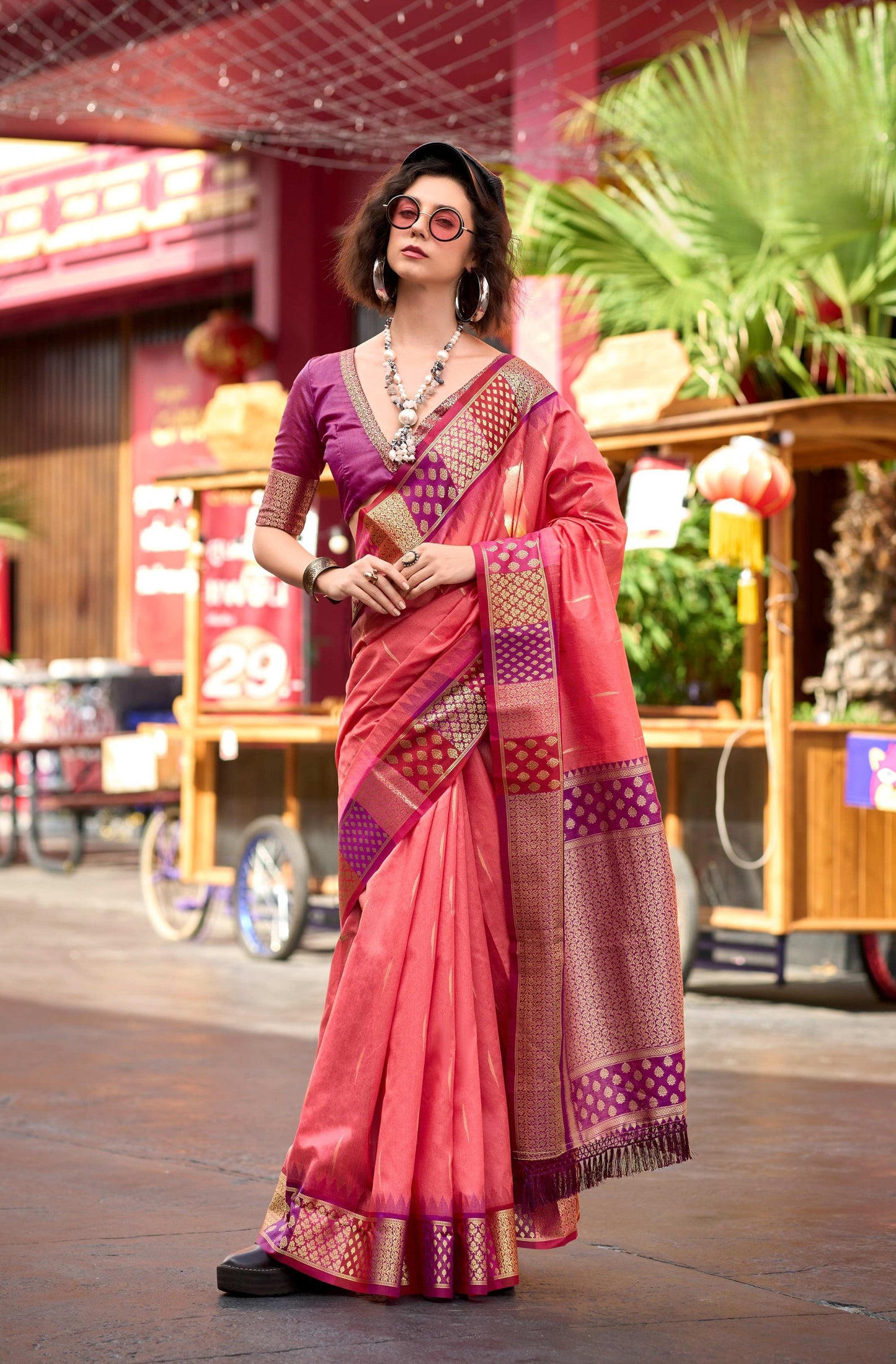 Anaita Peach Designer Weaving Pure Silk Saree With Blouse