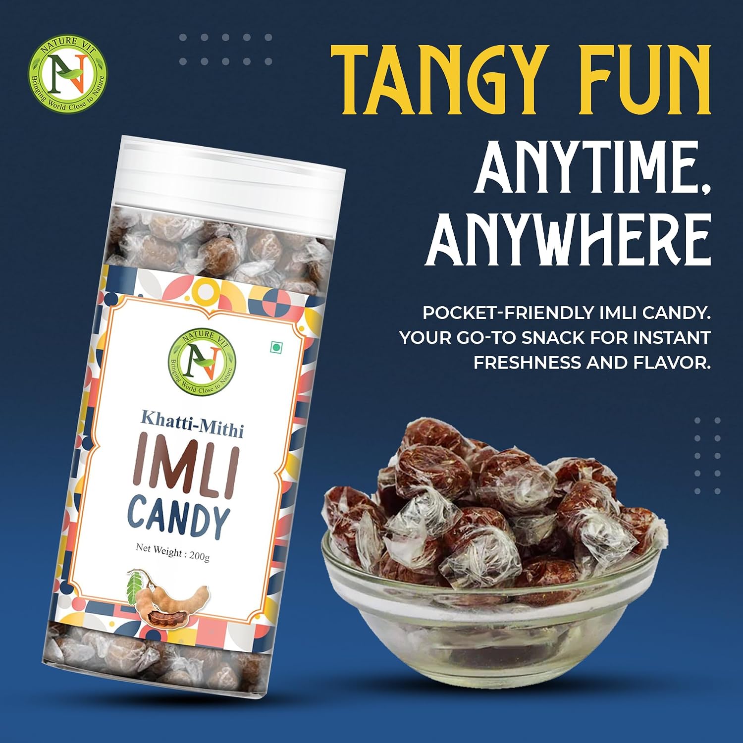 NatureVit Imli Candy 200g | Khatti Meethi Imly, Chulbuli Emli Tamarind Twist Candy, Twisted Emly | Tamarind Candy Soft Chewy Digestive Treat