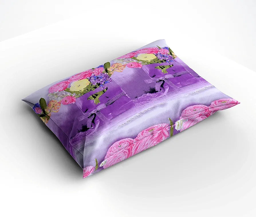 Homefab India 160 Tc Polycotton Double Bedsheet with 2 Pillow Covers Floral Purple