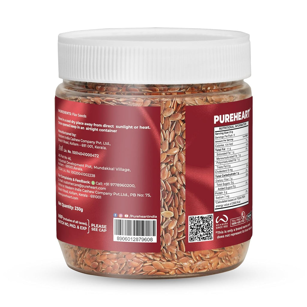 Pureheart Premium Raw Flax Seeds for Eating 230 gm - Alsi Seeds for Hair Growth, Heart Health & Digestion, Rich in Omega 3 Fatty Acids, Magnesium, Iron, Dietary Fibre, Protein