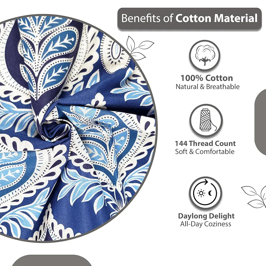 Divine Casa 144 TC Super Soft 100% Cotton Bedsheet for Double Bed  144 Thread Count Floral Colour Dazzling Blue