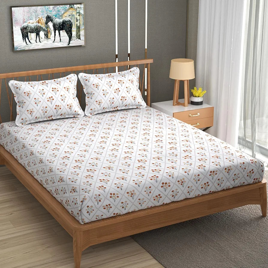 Homefab India 180 TC Glace Cotton Double BedSheet with 2 Pillow Covers Beige