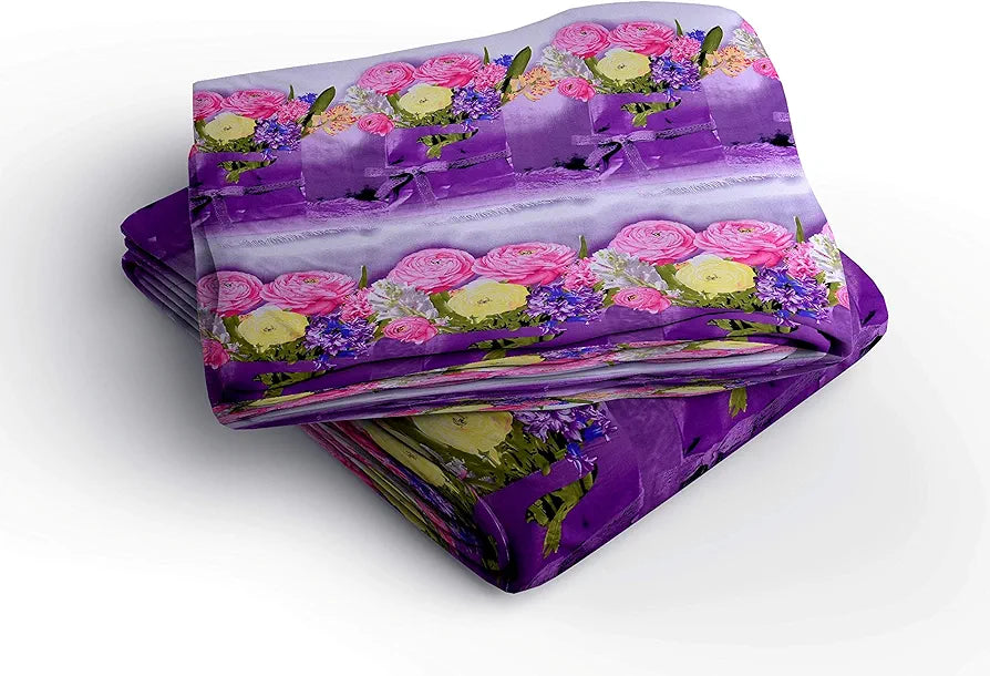 Homefab India 160 Tc Polycotton Double Bedsheet with 2 Pillow Covers Floral Purple