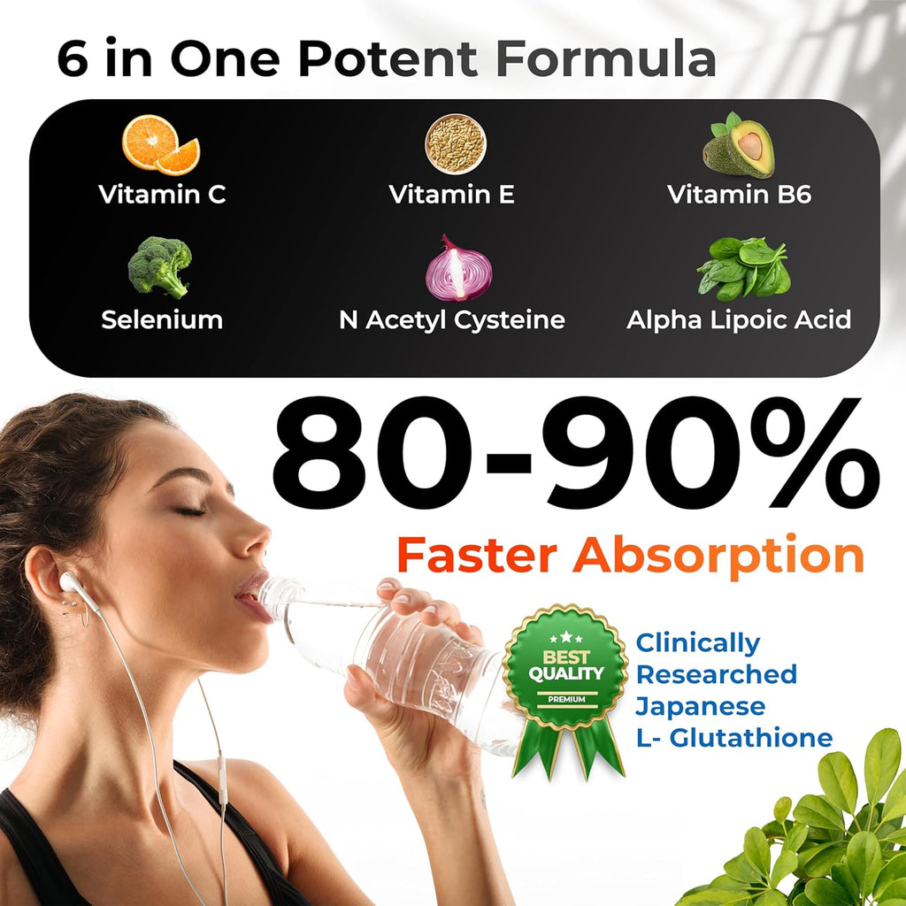 HEALTH VEDA ORGANICS PRIVATE LIMITED Plant Based Glutathione Builder With Vitamins B6 & Selenium|Skin Brightening & Anti-Ageing| 60 Veg Tablets|For Men & Women