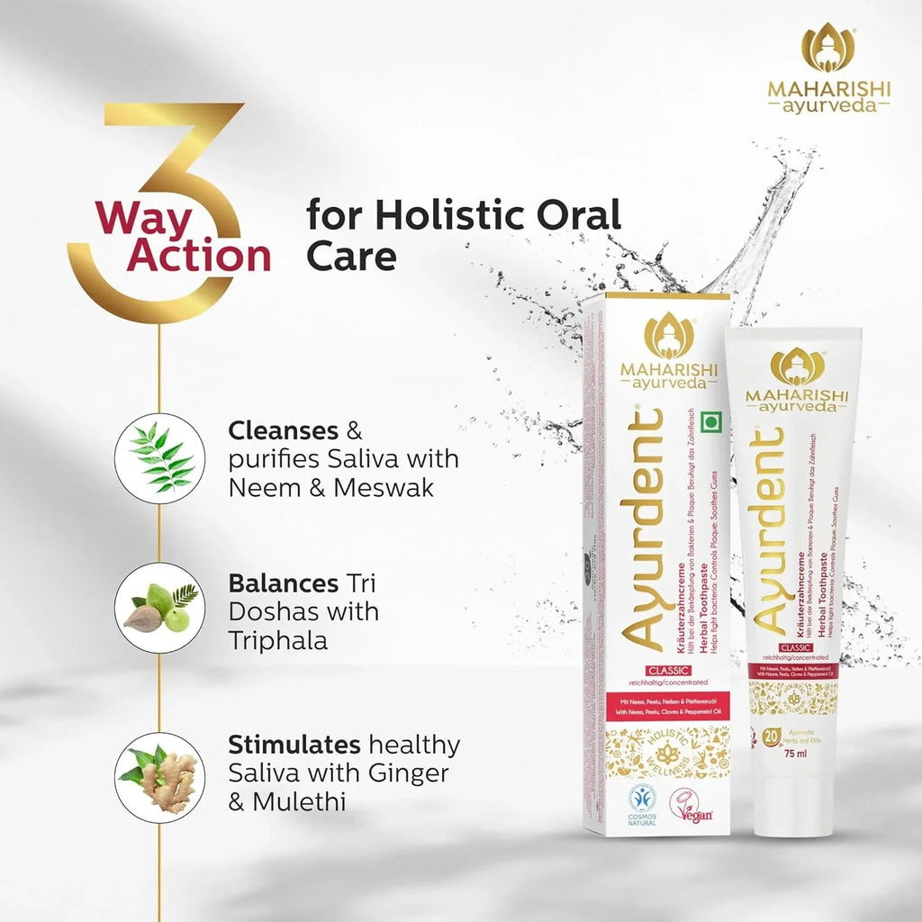 Maharishi Ayurveda Ayurdent Toothpaste, Unique Saliva Balancing Formula, for Toothache, Bleeding Gums, Sensitivity, Cavities, Plaque & Bad breath, Non Foaming, No SLS & Fluoride