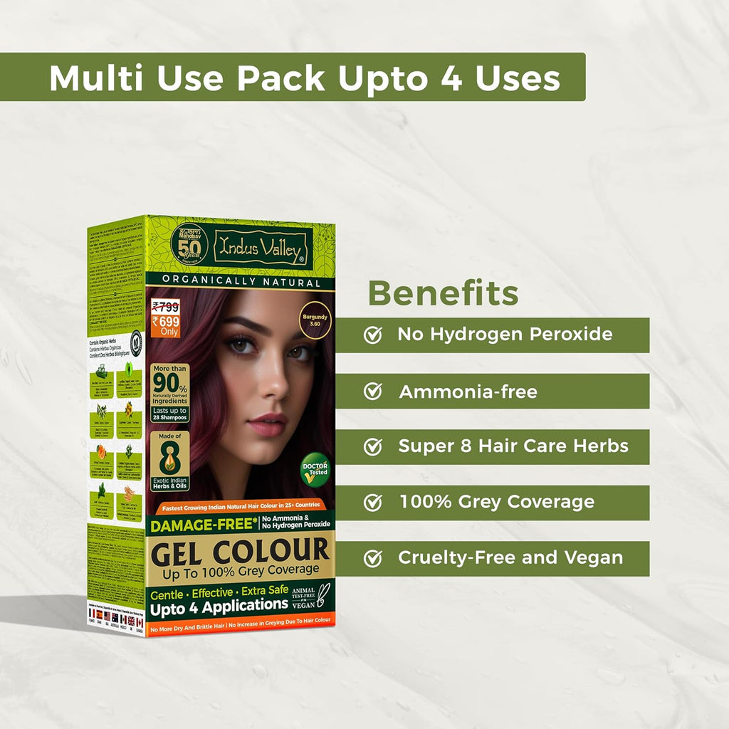Indus Valley Organically Natural Gel Hair Color Burgundy 3.6 - 220 gms