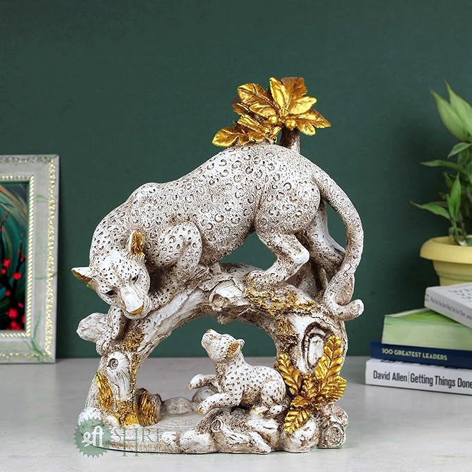 Indicast Polyresin Leopard Statue With Family, 12 Inch | Multicolour
