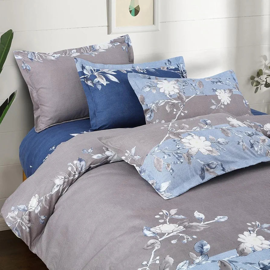 The Home Style Supersoft Cotton King Size Printed Flat Double Bedsheet with 2 Pillow Cover 400 TC Frost Blue