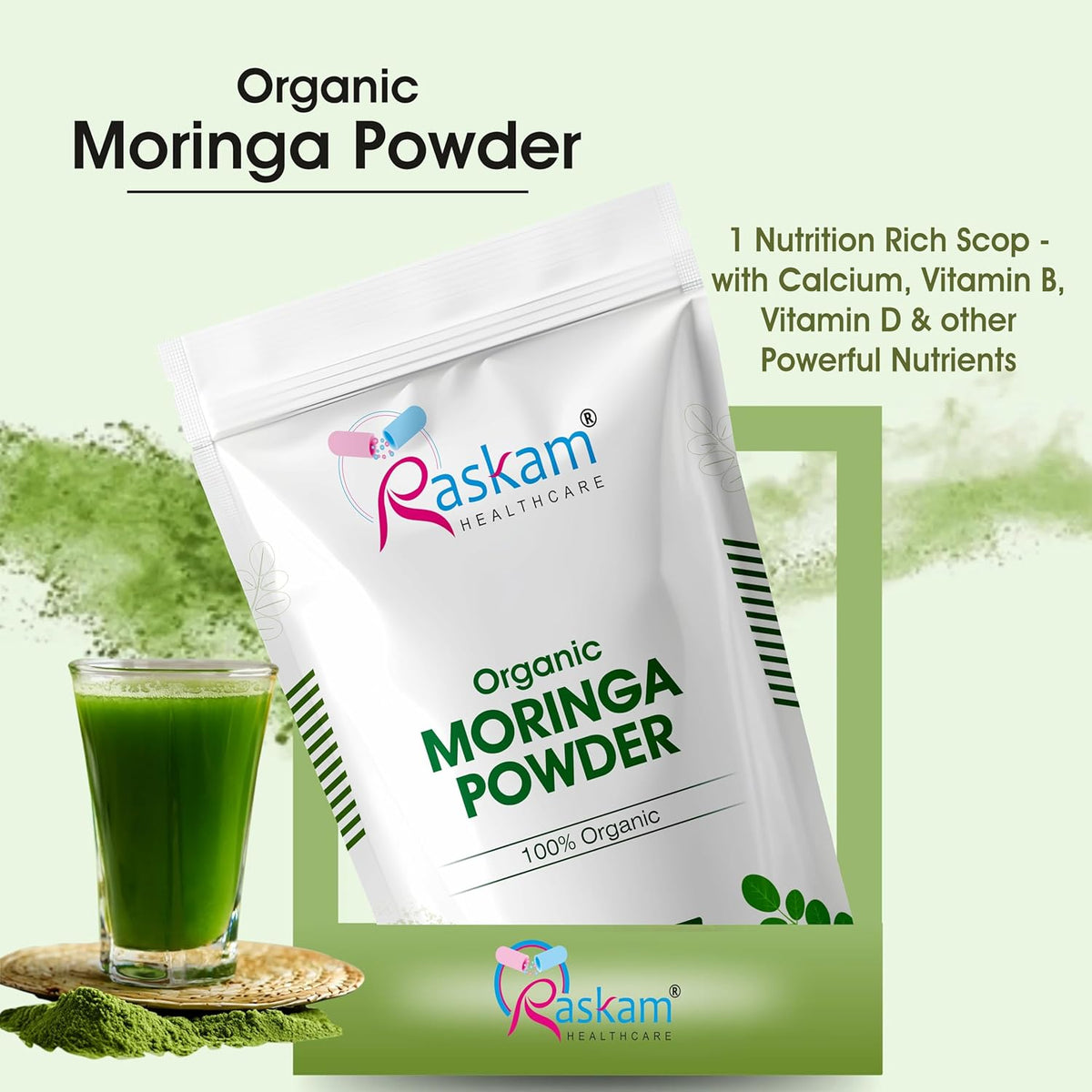 100% Organic Moringa Powder Moringa Oleifera | Boost Immunity | Digestion & Energy | Organic Super green for Vitality | Gut Health | 100gm Drumstick Leaves Powder