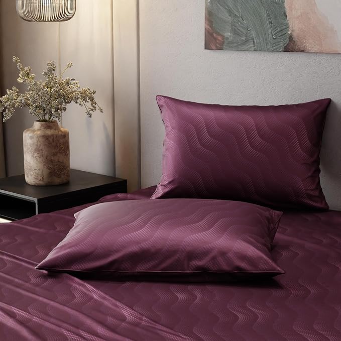 Stoa Paris Burgundy Bliss Satin Bedsheet for King Size Bed with 2 Pillow Covers Colour Burgundy Bliss-Maroon