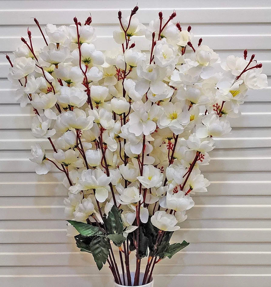Artificial Flowers Bunch for Decoration Cherry Blossom Ideal for vaseWithout vase White