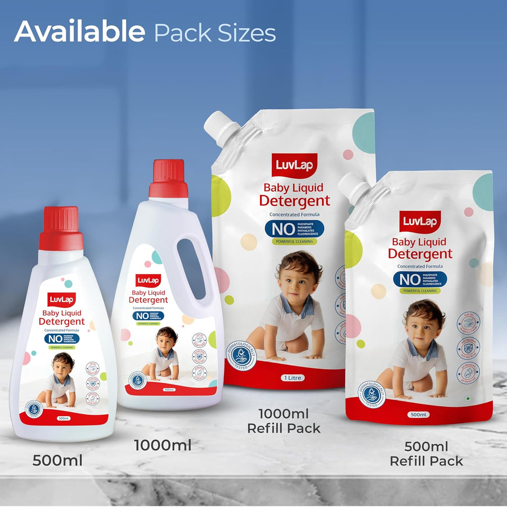 LuvLap Baby Laundry Detergent Refill pack- 500ml, pH Balanced, No harsh chemicals, Safe for mommy's hands & baby's skin, Anti-Bacterial, Softens clothes & Removes Stains, Dermatologically tested
