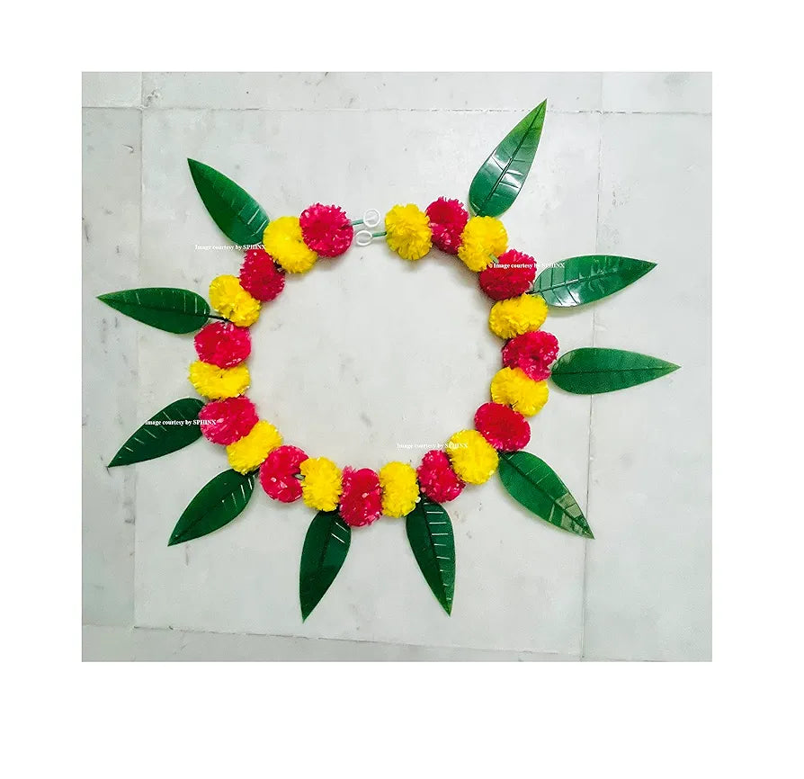 Artificial Marigold &Mango Leaves Simple Door-Window Toran Yellow and Red