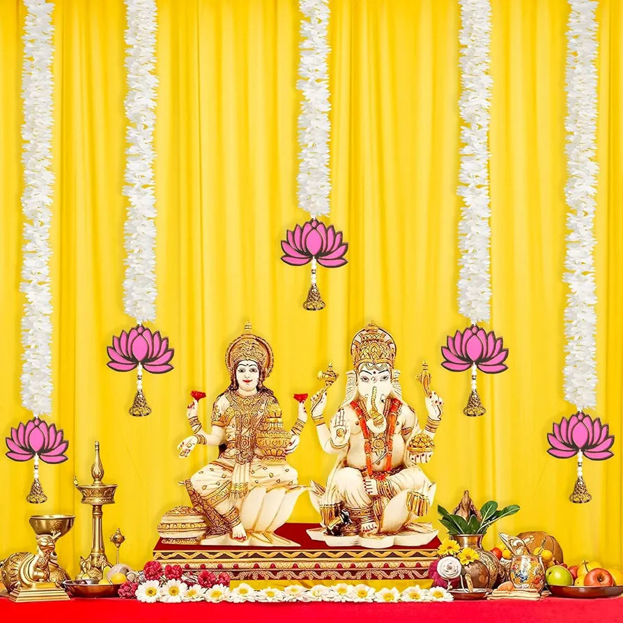 Handmade Artificial Mogra Garland with Lotus Hanging for Decoration White Flower Strings 2.5 Feet Lenght