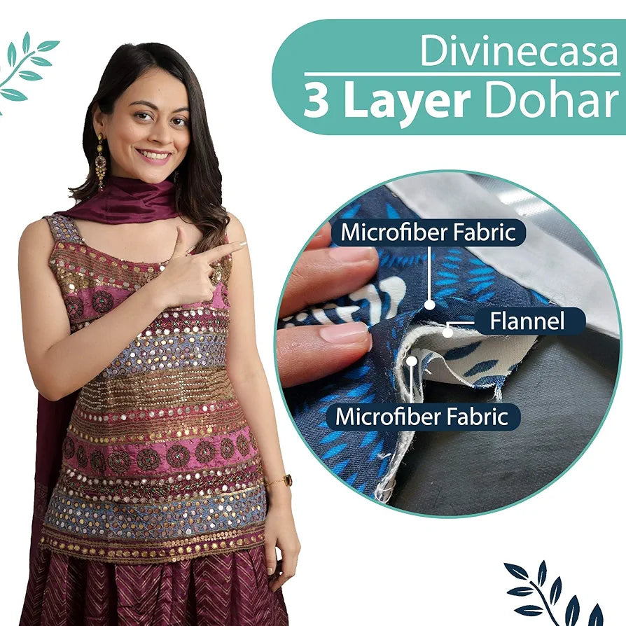 Divine Casa 120 GSM Microfiber Single Kids Dohar Soft & Lightweight Throw Blanket Floral Pattern Colour Bristol Blue
