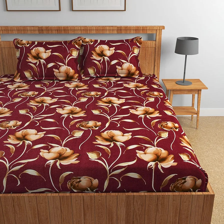 Homefab India 160 TC Glace Cotton Double BedSheet with 2 Pillow Covers Multicolor Floral