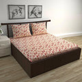 Divine Casa 144 TC Pure Cotton Double Bed Bedsheet with 2 Pillow Covers Rosy Floral Colour Sunset Red
