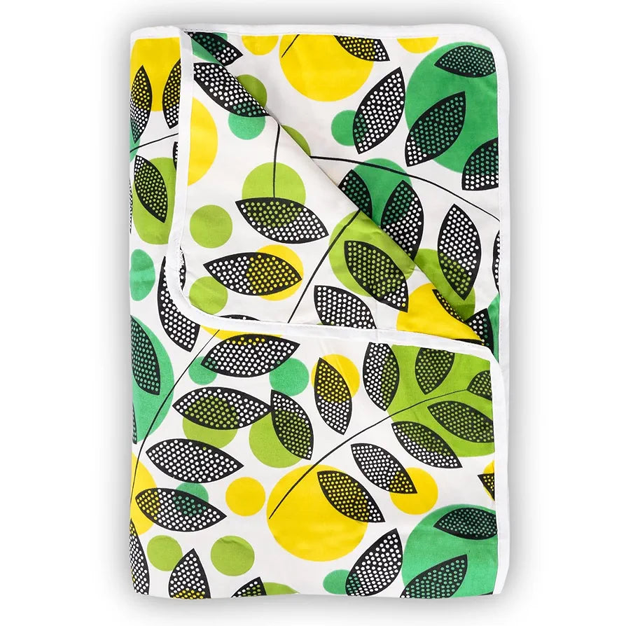 Divine Casa 120 GSM Microfiber Double Dohar Soft & Lightweight Throw Blanket Tropical Leaf Pattern Colour Green & Yellow