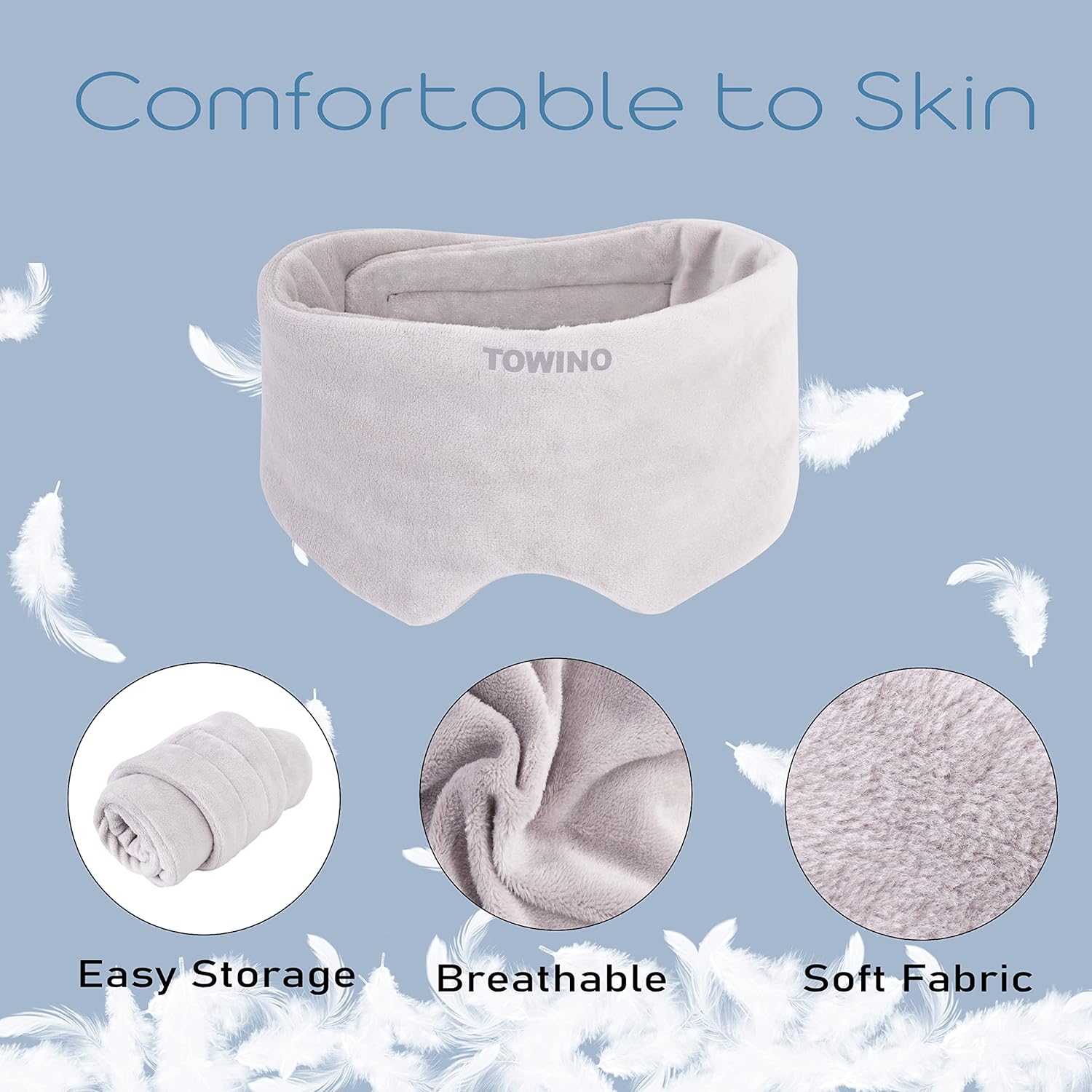 TOWINOÂ® Eye Mask for Sleeping Super Soft & Smooth And Fully Adjustable To All Size Heads - Super Soft & Comfortable for Women and Men, Blindfold for Travelling, Night Sleeping,Nap Suitable for All Family Members Made In India (Grey)
