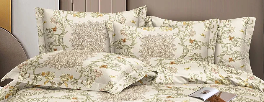 The Home Style Cotton Feel Glace Cotton Elastic Single Bed Bedsheet With 1 Pillow Cover 300 TC Desert Ivory