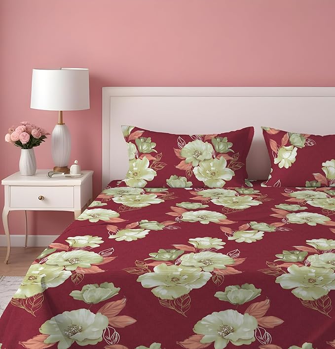 Dreamlet Presents Luxurious Supersoft Cotton Feel 210tc King Size Elastic Fitted Double Bedsheets With 2 Pillow Covers | Maroon