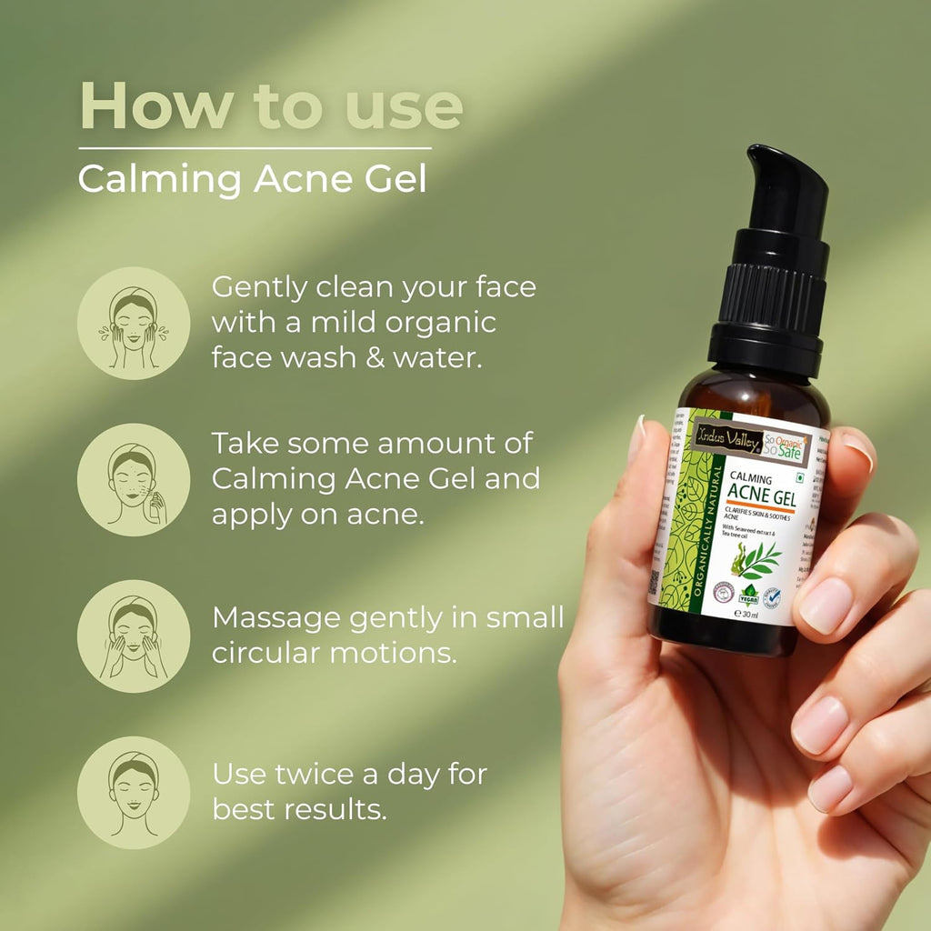 Indus Valley Calming Acne Gel with Seaweed Extract & Tea Tree Oil for Pimples, Soothes, Clarifies, and Refreshes Skin Naturally – 30ml