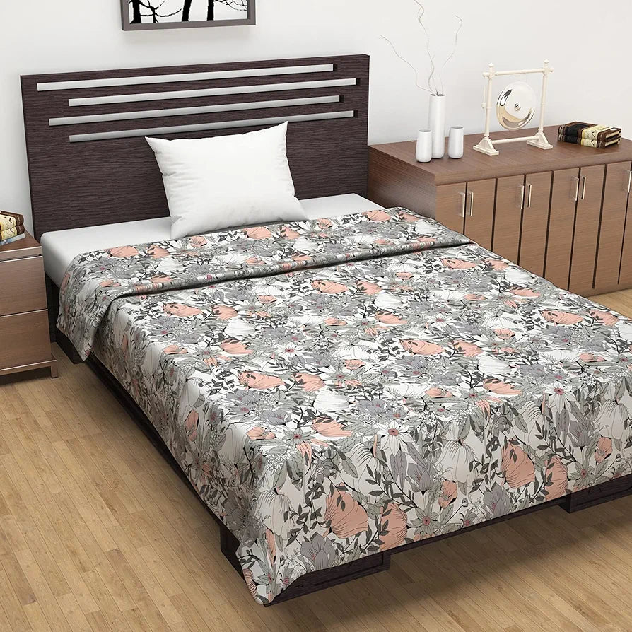 Divine Casa 100% Cotton Reversible Single Bed Dohar Lightweight AC Blanket Colour Floristry Slate & Coral