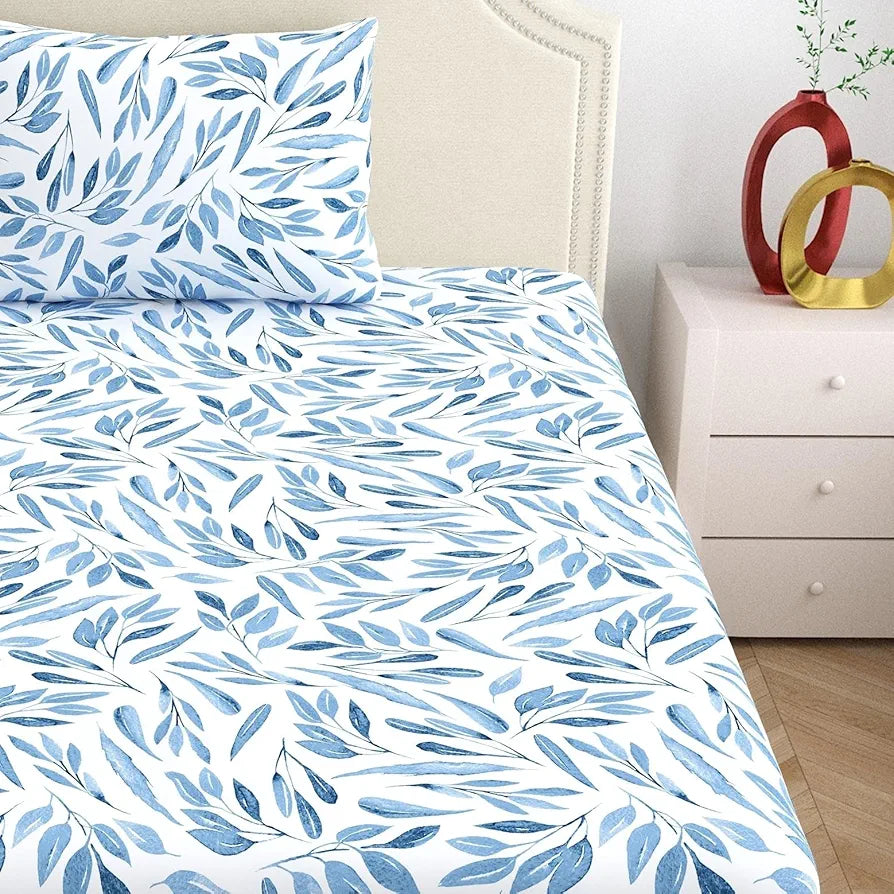 Dreamscape Cotton Single Bedsheet with 1 Pillow Cover Empire Blue