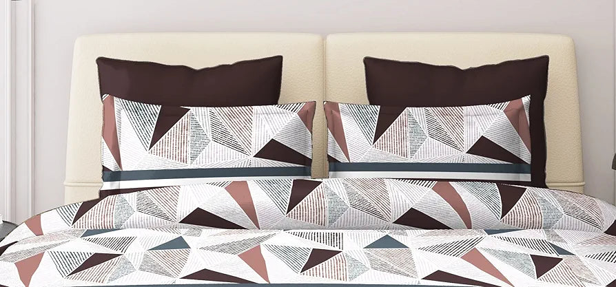 The Home Style Supersoft Cotton Feel Glace Cotton King Size Printed Flat Double Bedsheet wih 2 Pillow Cover 400 TC Mosaic Abstract
