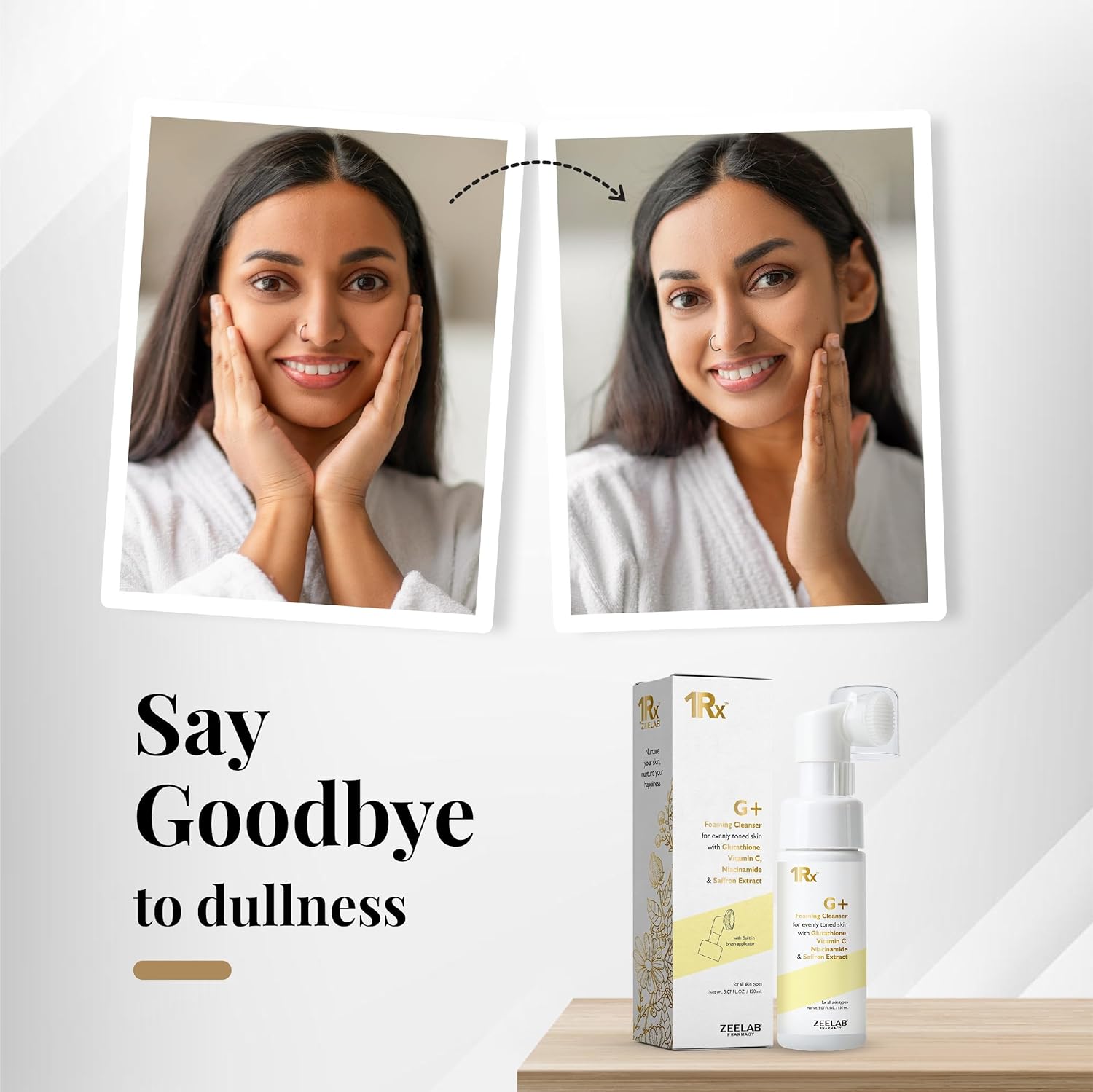 Zeelab G+ Foaming Cleanser with Glutathione, Vitamin C & Niacinamide | Brightening Face Wash with Saffron Extract | Helps Reduce Pigmentation & Dark Spots | Gentle Daily Cleanser for All Skin Types 150ml