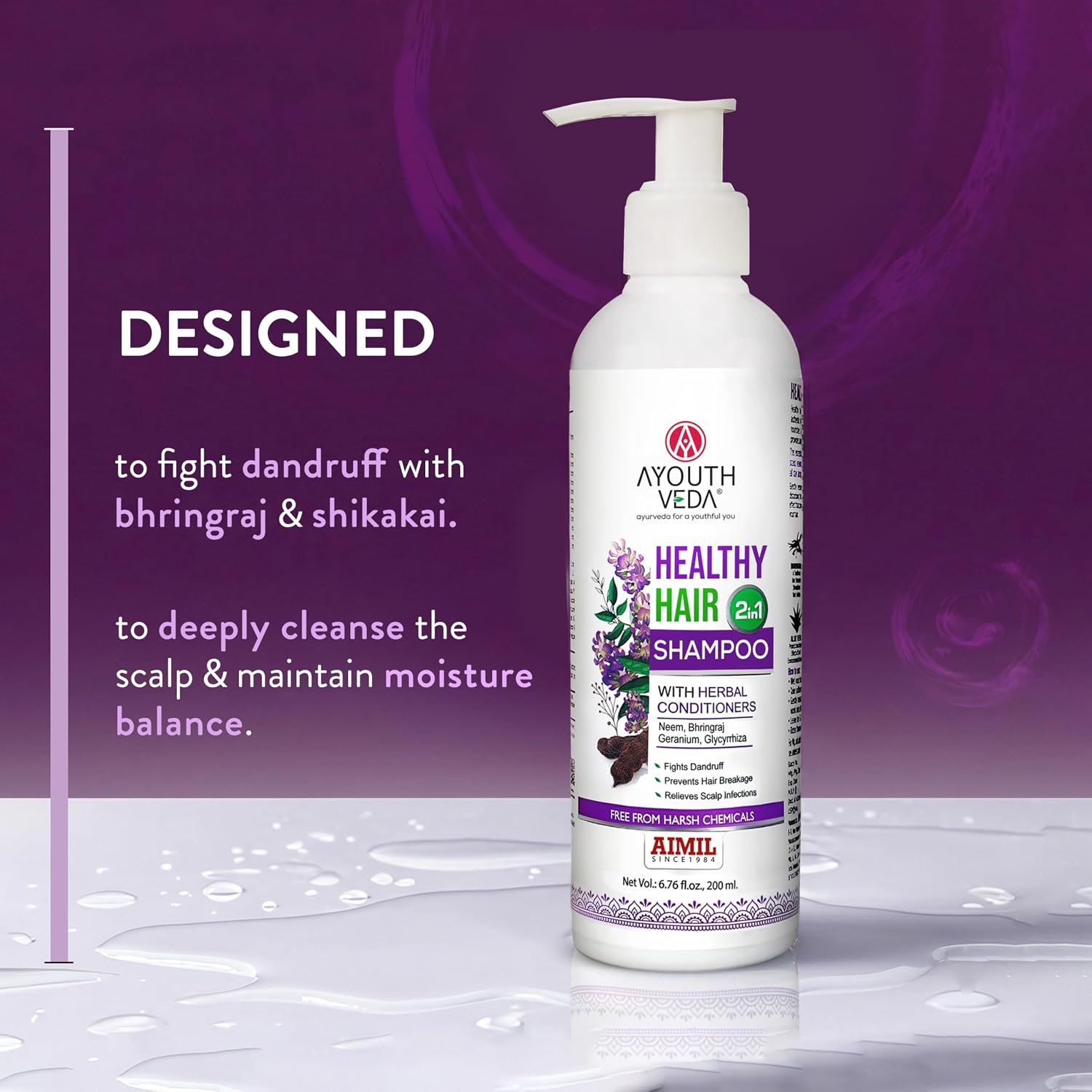 Ayouthveda Healthy Hair Shampoo with Bhringraj & Shikakai | 2-in-1 Shampoo & Conditioner | Ayurvedic Care with Neem & Lemon | Cleanses Scalp & Nourishes Hair | For All Hair Types | 200 ml (Pack of 1)