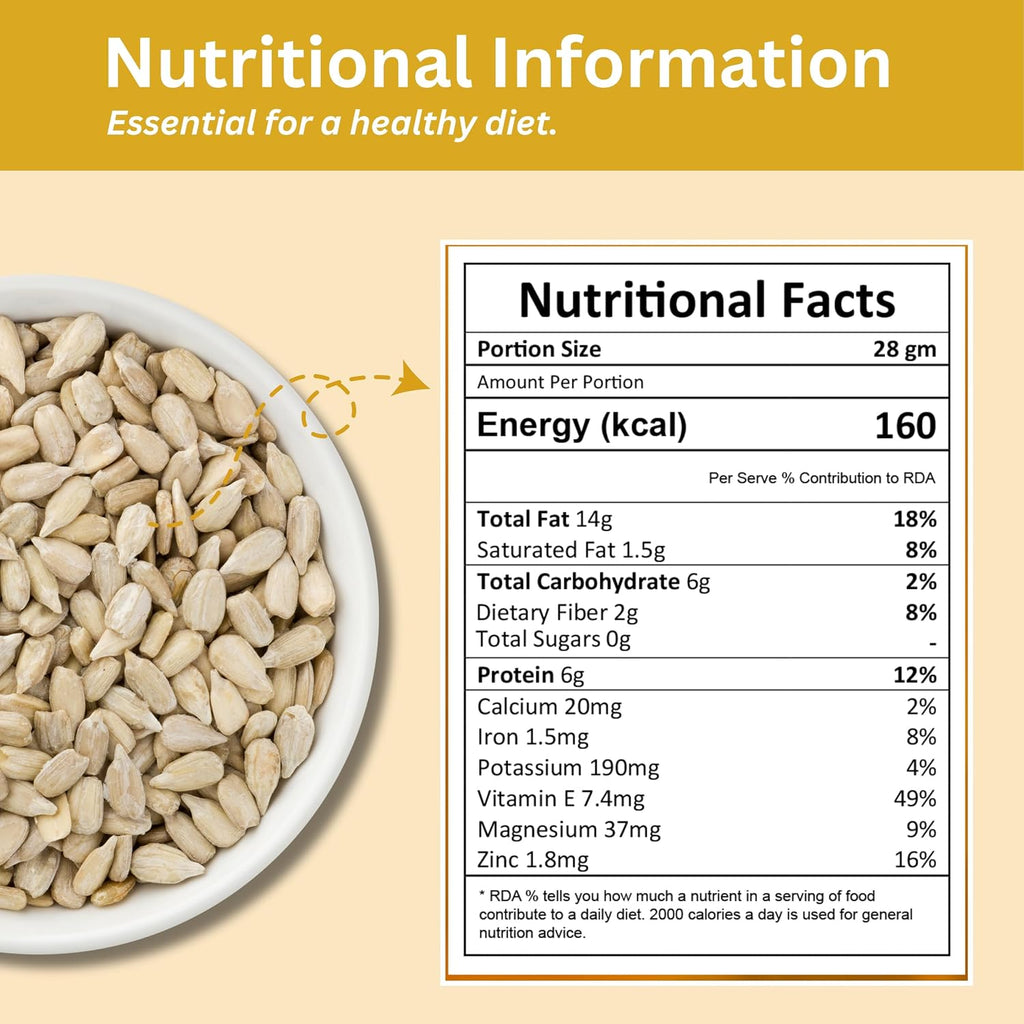 Purevitr Sunflower Seeds | Raw Sunflower Seeds for Eating | Protein-Rich, High in Vitamin E, Fiber & Antioxidants | Healthy Snacks | No Preservatives (Pack of 1)