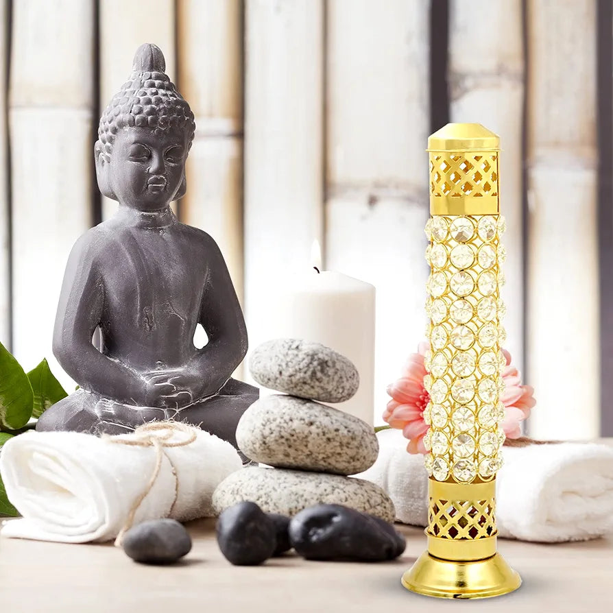 Shubhkart Nitya Brass Crystal Incense Holder with Ash Catcher Brass 235 gms