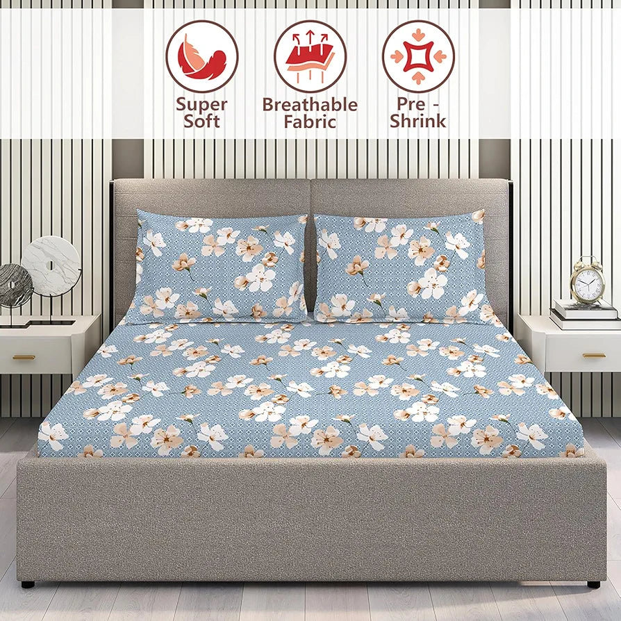 Layers Home Easy Cotton Bedsheet Set for All Seasons Lightweight 144 TC King Size Blue Illuminating