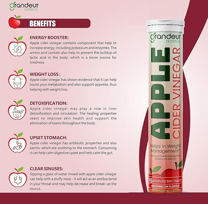 Grandeur The Plant Based Apple Cider Vinegar Tablets watermelom