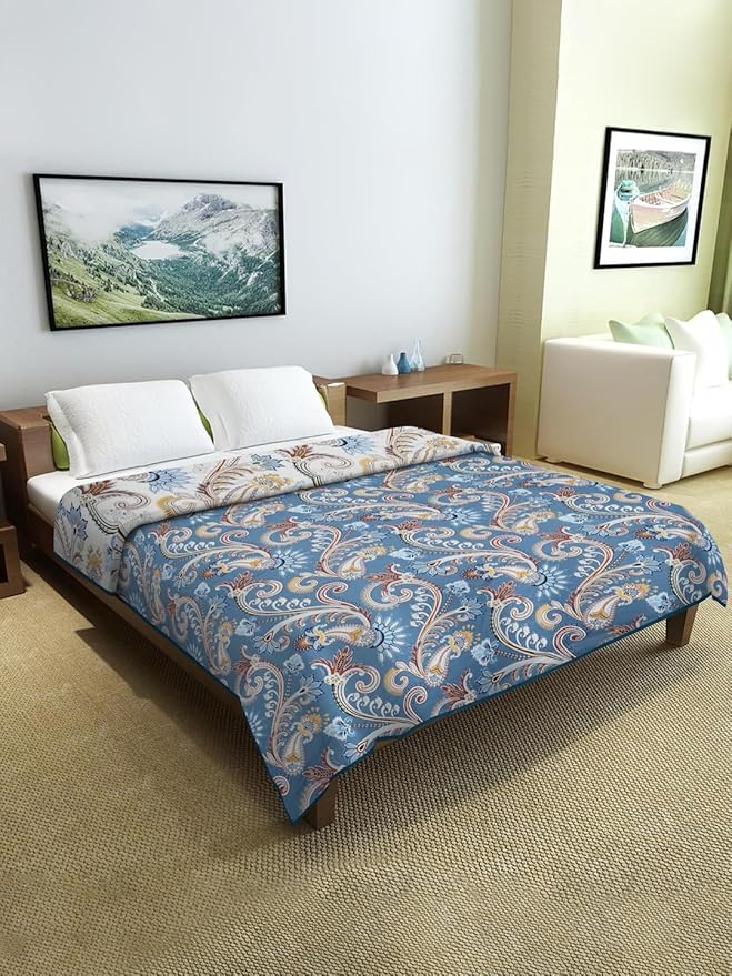 Cortina Ultra-Soft Microfiber Reversible 120 GSM Abstract Single AC Blanket Quilt Dohar | Blue