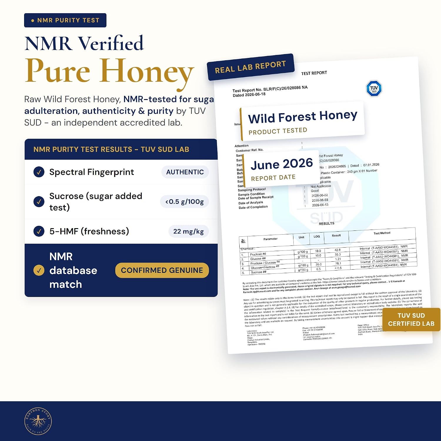 Earthen Story Certified Organic Wild Forest Honey 250 g | NMR & Lab Tested for 290+ Pesticides | NPOP Approved & Traceable with Transaction Certificate | Raw Honey in Glass Jar