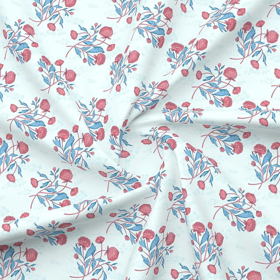 Layers Marigold Cotton Bedsheet Set for All Seasons Lightweight 144 TC King Size Blue Printed