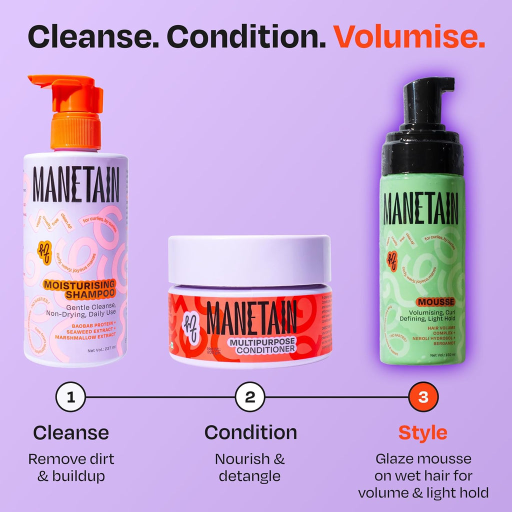 Manetain Hair Mousse 150ml | Volumizing Curl Mousse for Curly Hair | Frizz Control Hair Mousse for Women & Men | Lightweight Hair Styling Mousse for Volume, Definition & Bounce | Vegan & Cruelty Free