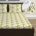 Divine Casa Floret 100% Cotton Double Fitted Bedsheet 144 TC Deep Pocket Design Colour Daffodil Yellow