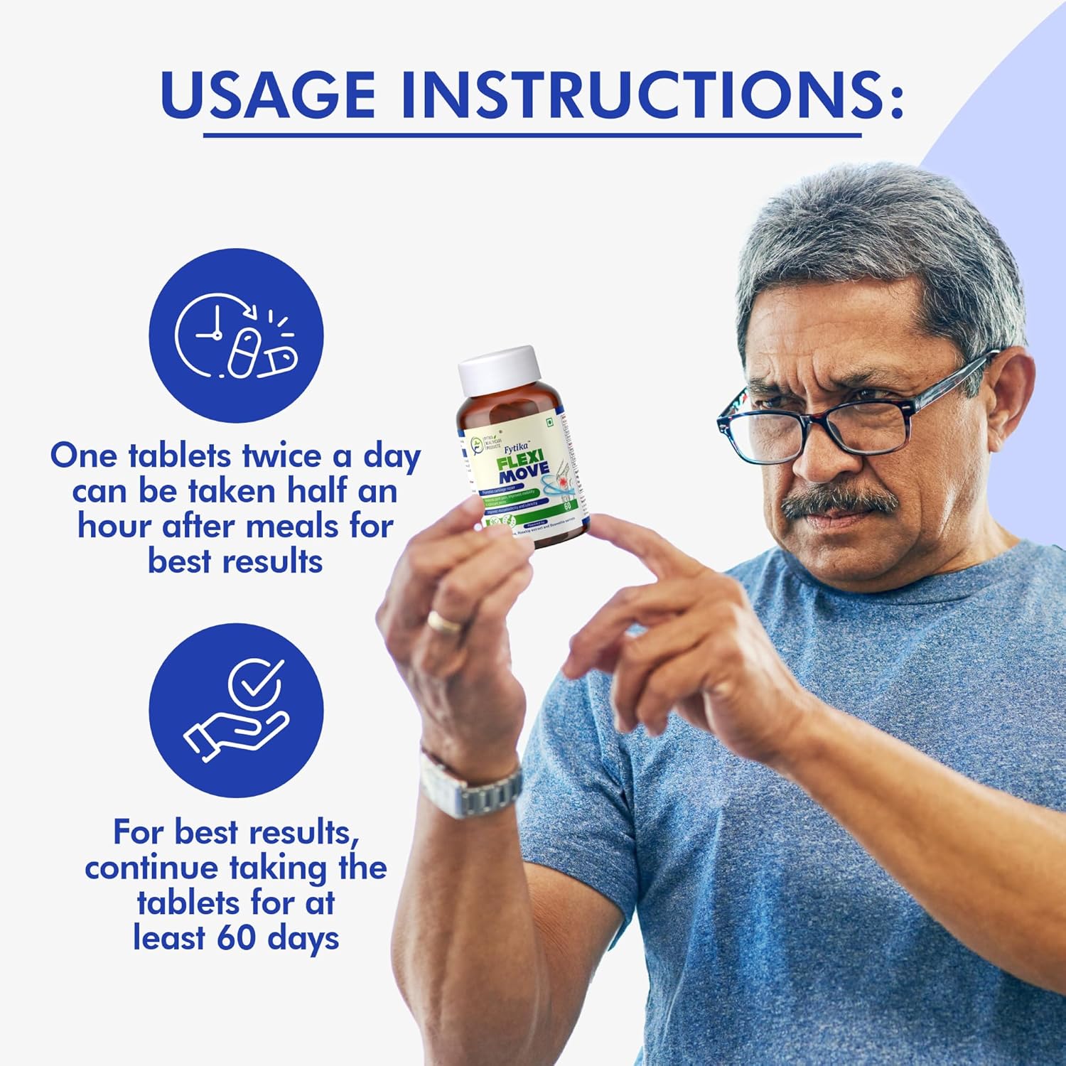 FYTIKA Flexi Move - 60 Tablets (Pack of 1)| Glucosamine, Rosehip Powder, Boswellia Extract | 4 in 1 Formula that Supports Your Bone, Joint, And Cartilage Health | For Men and Women