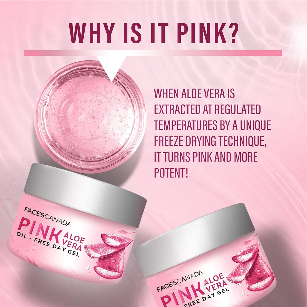 FACESCANADA Pink Aloe Vera Oil-Free Day Gel, 50g | 1.5% Hyaluronic Acid | Intense Hydration | Lightweight, Non Sticky & Absorbs Easily | Soothing, Nourishing & Acne Control | No Alcohol & Parabens