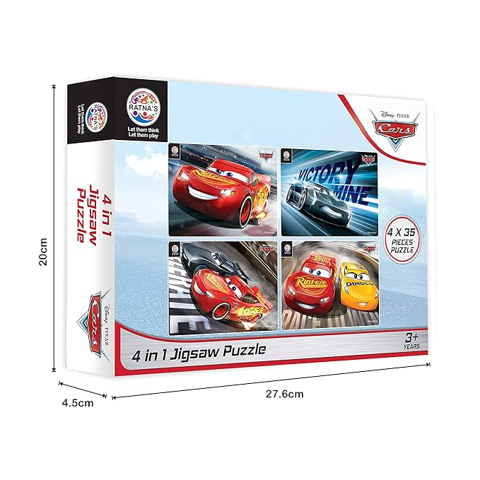 Ratna's 4 in 1 Disney Jigsaw Puzzle 140 Pieces for Kids | 4 Jigsaw Puzzles 35 Pieces Each | Cars
