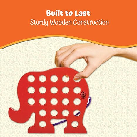 Skillofun Wooden Elephant Lacing Toy for 2 Year Old Girls And Boys Fine Motor Skills Development Toy