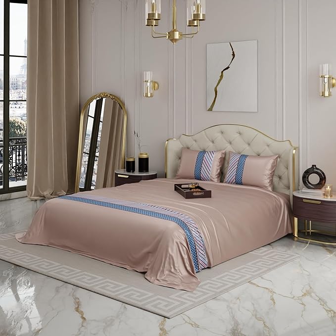 Stoa Paris Bedsheets for Double Size Bed Satin Bedsheet Set Colour Chateau Charisma-Champagne